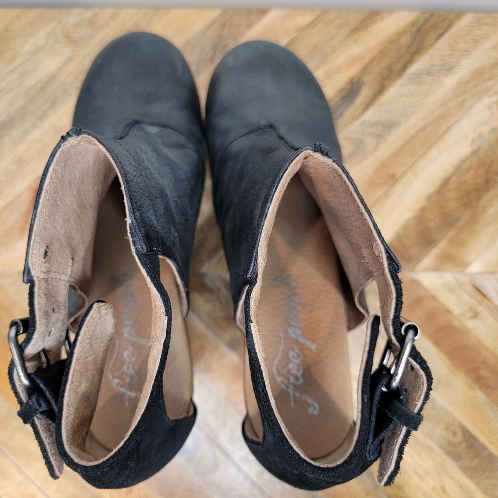 Free People Amber Orchard Boot Clog Black Leather Ankle Buckle Cut Out 9.5-10 - Picture 8 of 11